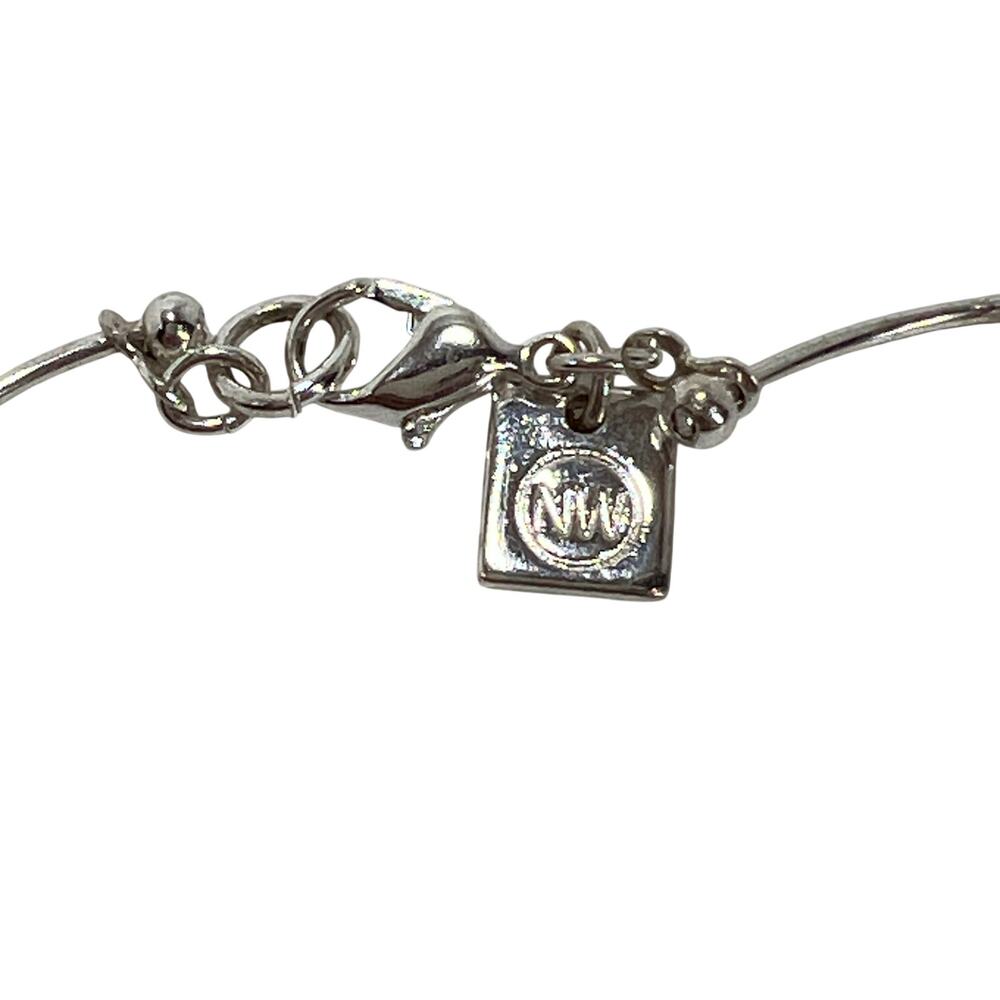 NINE WEST Silver Tone Station Necklace Ball Bead Curved Bark Link Chain Modern - Picture 6 of 9
